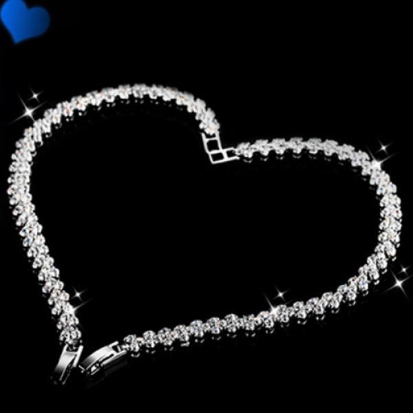 Women Roman Chain Clear Crystal Bangle Rhinestone 3 Layers Bracelet ARI