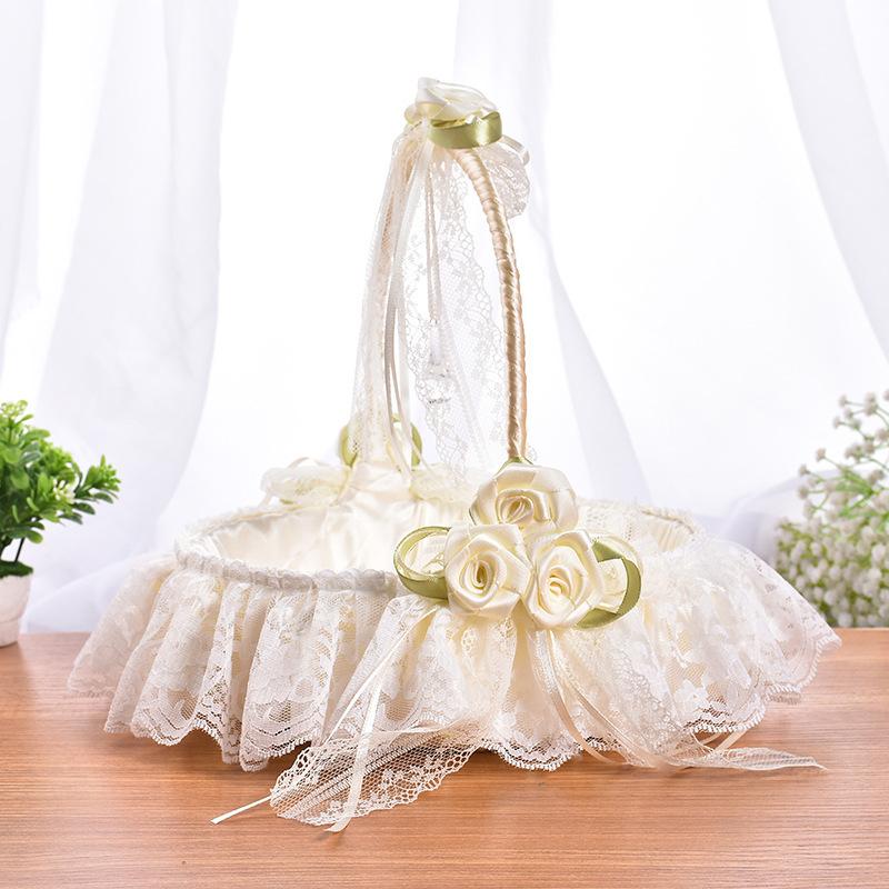 Wedding Supplies Rhinestone Basket Lace Bamboo Flower Basket Portable Small Flower Basket