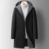 2025 Autumn Winter Hooded Woolen Reversible Wool Trench Coat Men Mid-length Double-sided Men's Woolen Coat Chaqueta Hombre FCY