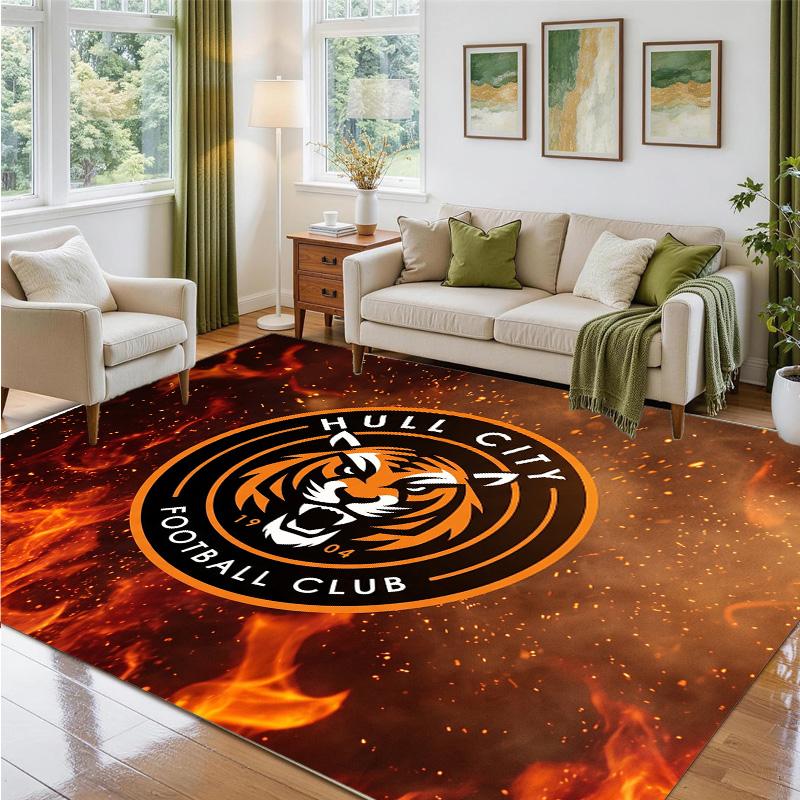 Hull City Football Design Crystal Velvet Rug Soft Decorative Mat for Bedroom Entrance