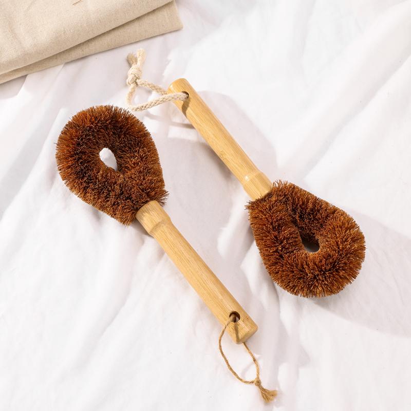 Kitchen Scrub Brush Coconut Fiber Bristle with Wooden Handle Dish Brush Natural Household Cleaning Brushes for Dish Pan Bottle