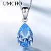 Simulate Blue Topaz Pendant Necklace for Women Water Drop Solitaire Chain Fashion Necklace for Women