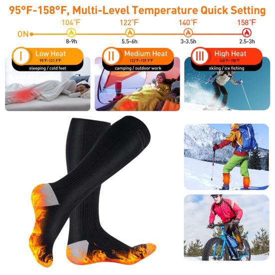 1 пара носков с подогревом, перезаряжаемые, с дистанционным управлением, для мужчин и женщин, электрические носки, моющиеся, для зимы, для катания на лыжах, пешего туризма, кемпинга, согревающие носки