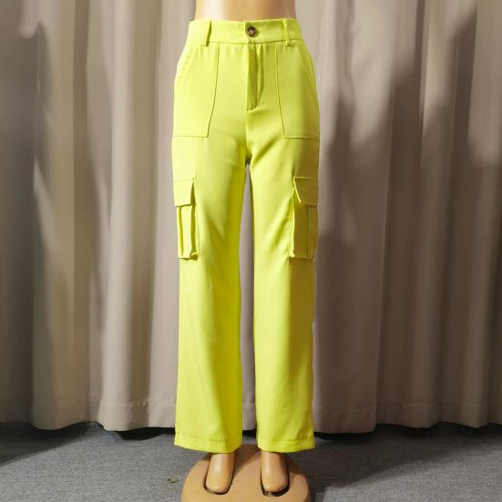 Женские брюки карго с высокой посадкой, на пуговице и молнии, повседневные, однотонные, свободного кроя, с многокарманным дизайном, длинные