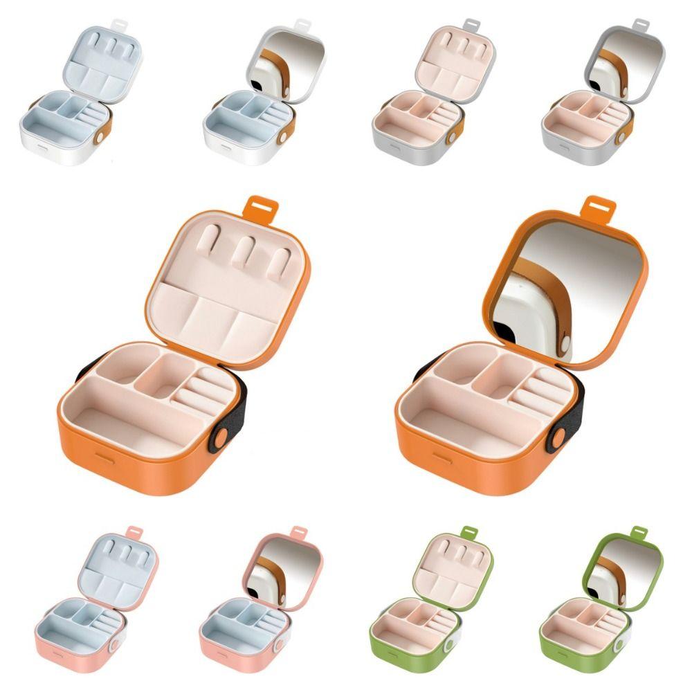 PU Handle Necklace Ring Case Plastic Earring Organizer Cute Silicone Liner Jewelry Box Travel