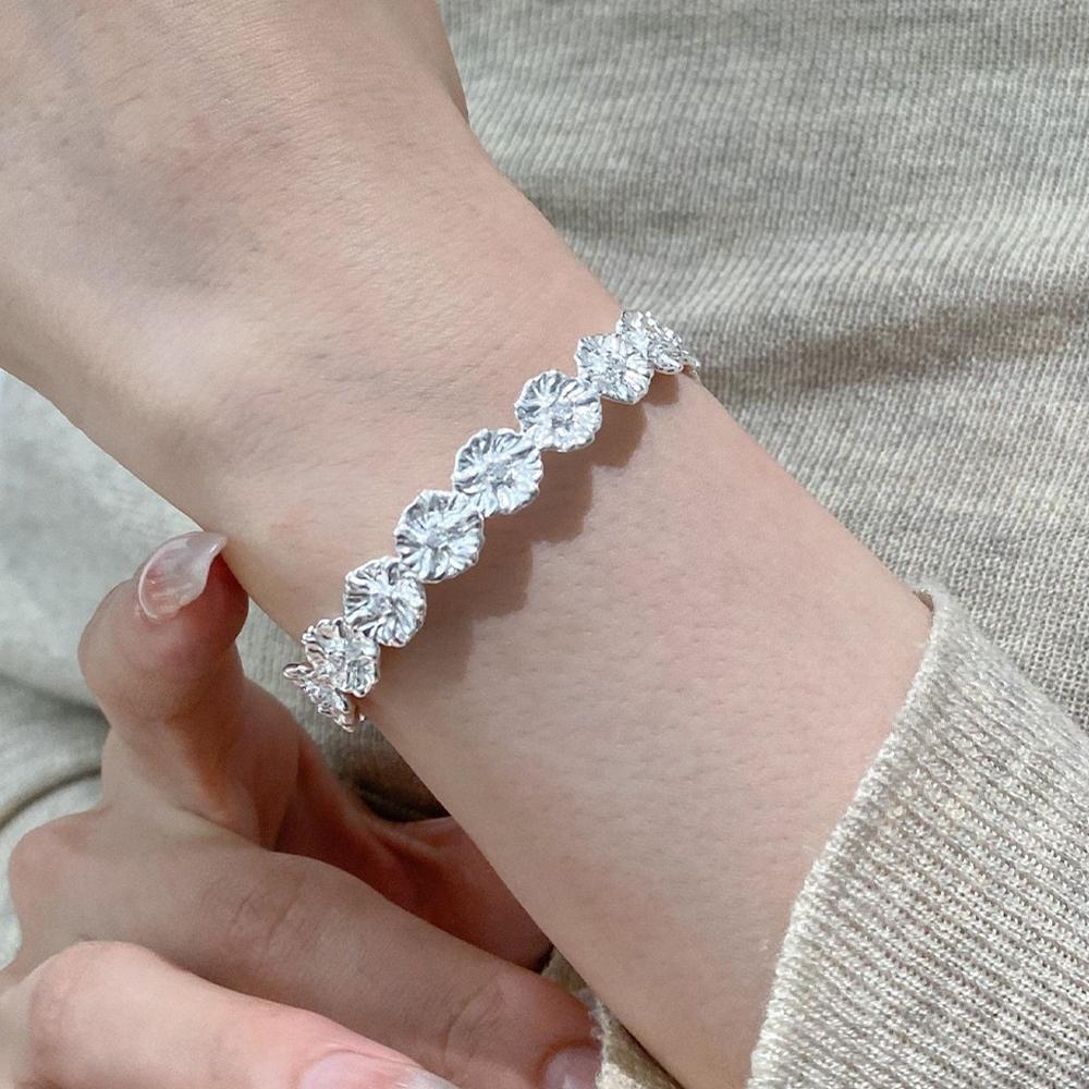 VENTFILLE 925 Sterling Silver Flower Bangle for Women Texture Design Versatile Temperament Sweet Romantic Jewelry Gift Dropship