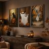 Funny Ghost Black Cat Canvas Gallery Wall Print Sunglasses Pumpkin Bat Vintage Wall Art Farmhouse Halloween Fall Home Decor Gift