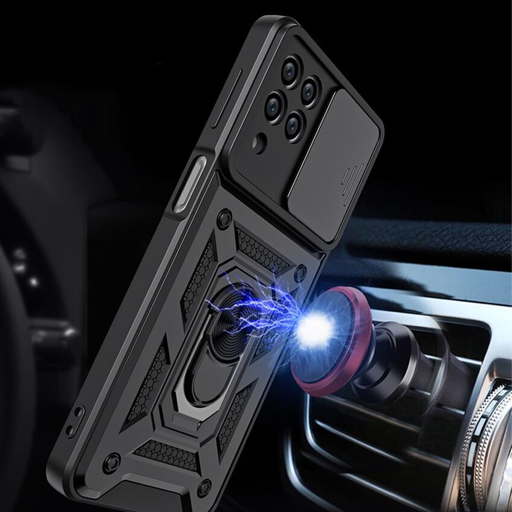 Pancerne Etui Z Osłoną Aparatu Alogy Camshield Stand Ring Do Samsung Galaxy M53 5G Czarne + Szkło