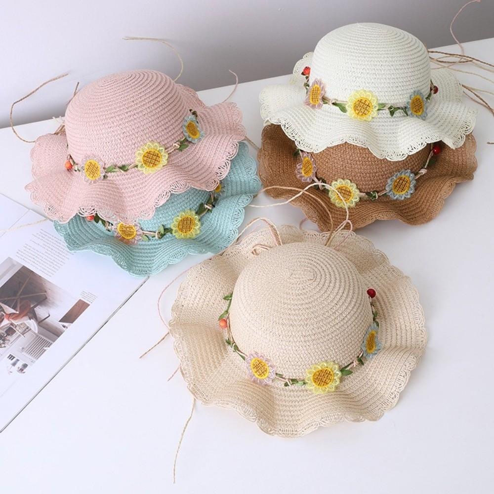 Small Daisy Straw Bag Cap Set Sun Protection Sun Hat Outdoor Fisherman Hat for 2-10 Years Girls