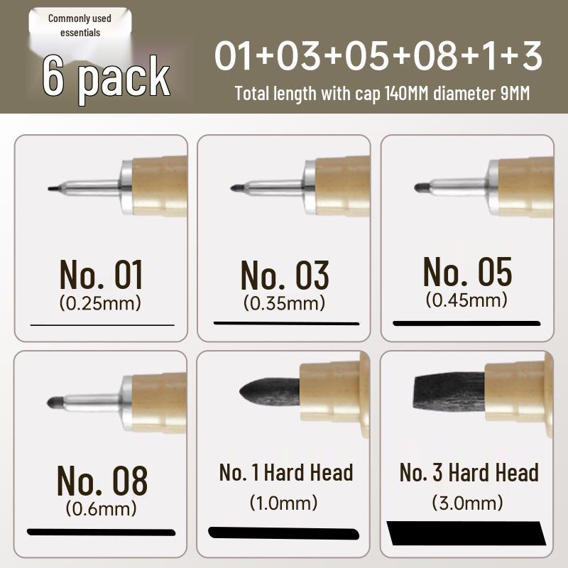 Набор черных контурных ручек - Водонепроницаемые, Быстросохнущие, с игловидным наконечником для линейного рисунка