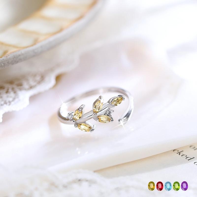 Simple Natural Spar Branches and Leaves Connected Ring S925 Sterling Silver Open Non-Fading Ring Fashionable Retro Jewelry Gift