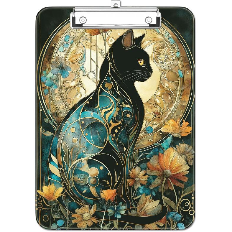 Plastic Cute Clipboard Low-Profile Metal Clip, A4 Letter Size 9 x 12.5 in, 8.5 x 11 Paper Clip Board for Teachers, Nurses, Classroom,Cute Black Cats