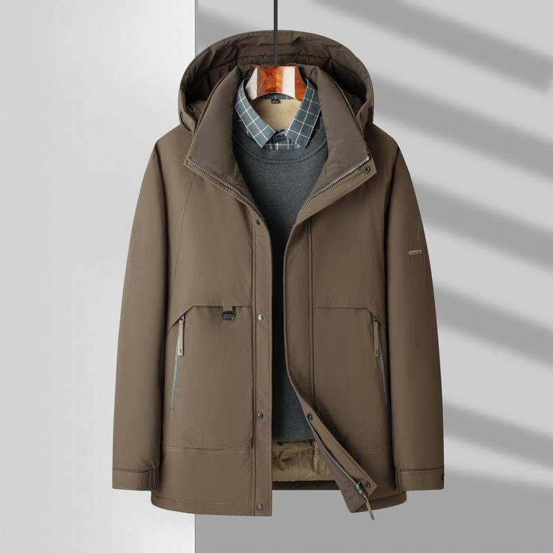 Men's Down Jacket Autumn and Winter White Duck Down Warm Removal Cap Thickened Down Tooling Middle-aged and Young People Cold-proof Jacket