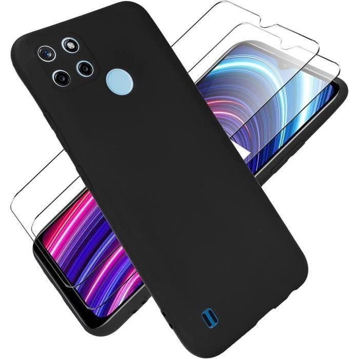 Coque de protection - realme - C25Y - Silicone Noir - 2 Verres Trempés - Souple