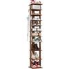 10-Tier Vertical Shoe Rack, Corner Shoe Tower, Slim Shoe Organizer with Two Hanging Hooks, Wooden Shoe Storage Stand forEntryway