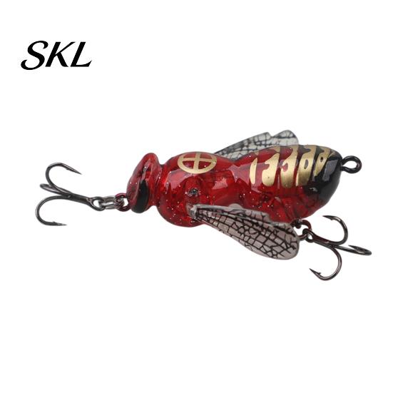 Topwater Fishing Bait 5G/4.8CM Bionic Wasp Lure, Floating Hard Hornet Lure with Acoustic Artificial Insect Noise Steel Ball, for Freshwater Saltwater