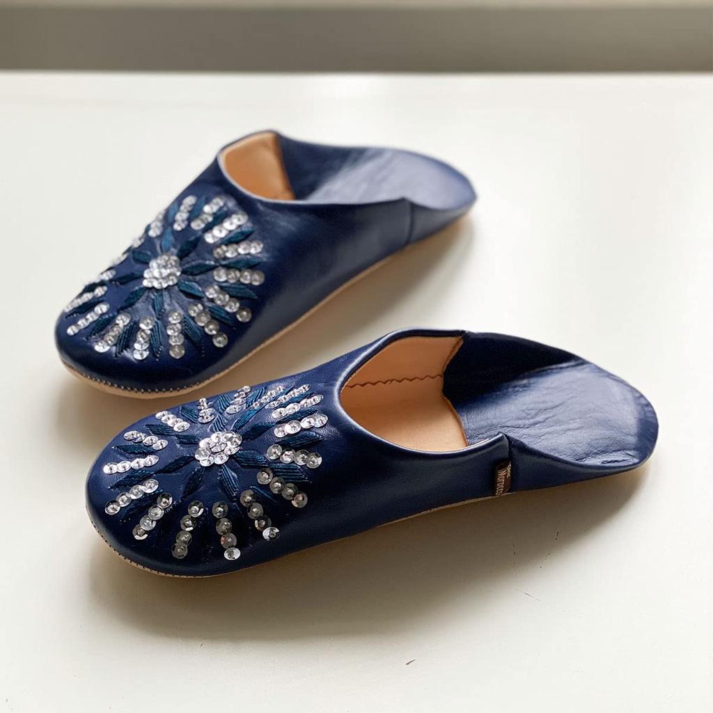 Sequined Babouche Bag Twilight Blue L [dear Morocco] // // (24.5 Cm)