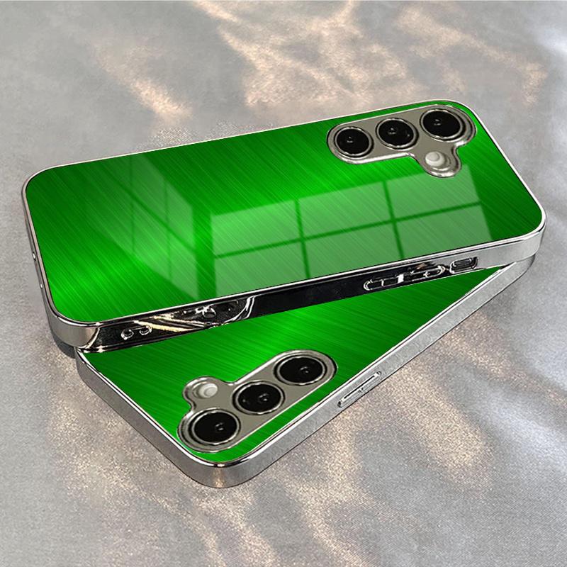 New Simple Design Green Electroplated Glass Phone Case, Suitable for Samsung S26/S25, S24/S23/S22/S21/S20, Etc. Models