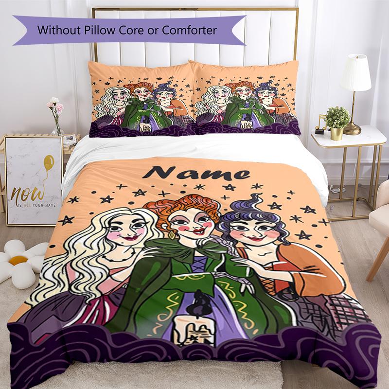 3pcs Custom Name Hocus Pocus Bedding Set Duvet Cover Closure Includes 1 Duvet Cover & 2 Pillowcases, Soft and Comfortable for All Seasons.