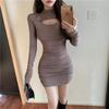 Spice girl sexy long-sleeved dress women's spring new careful design sense versatile pleated hip skirt