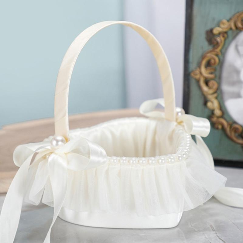 Свадебная корзина Портативные западные свадебные декоративные корзины для цветов с кружевом Девушка Корзина для хранения в форме сердца Юбилей