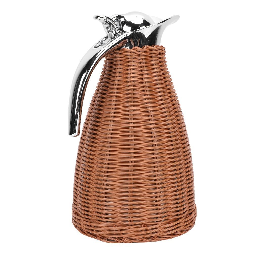 Triple Walled Thermal Coffee Carafe Handwoven Rattan Body Stainless Steel Jug For Coffee Shop