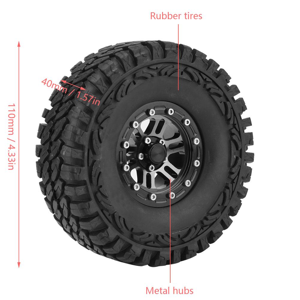 4pcsset 1:10 Crawler Tires Rubber Tyres Metal Hubs RC Accessory Remote Control Car Part