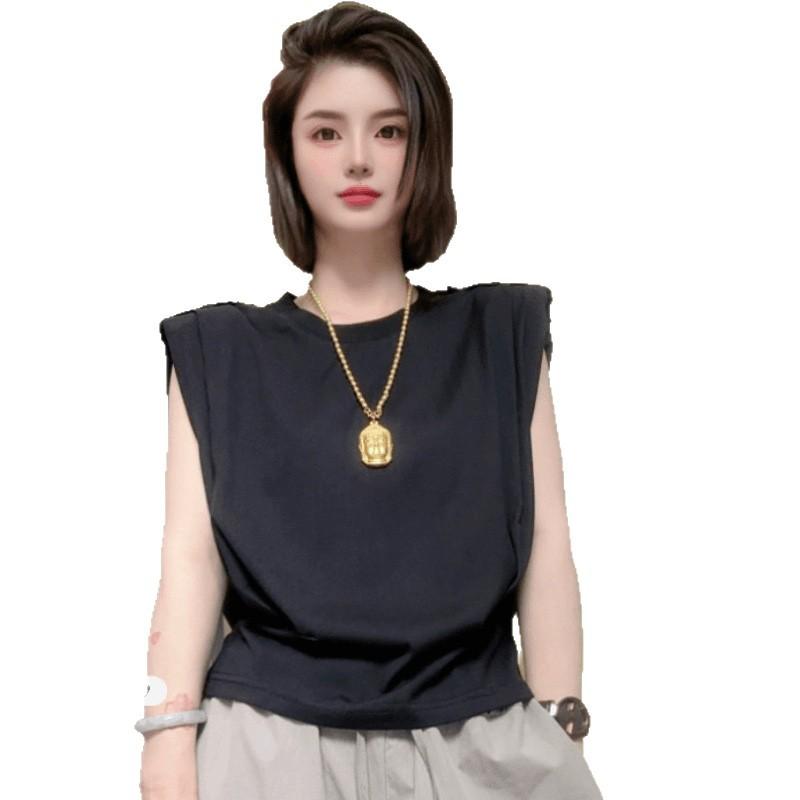 1116 summer new design sense thin and versatile women's sleeveless shirt shirt