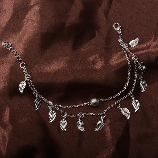 Женский ножной браслет, двухслойный кулон с листьями, ювелирные изделия, регулируемый долговечный браслет-цепочка для пляжа