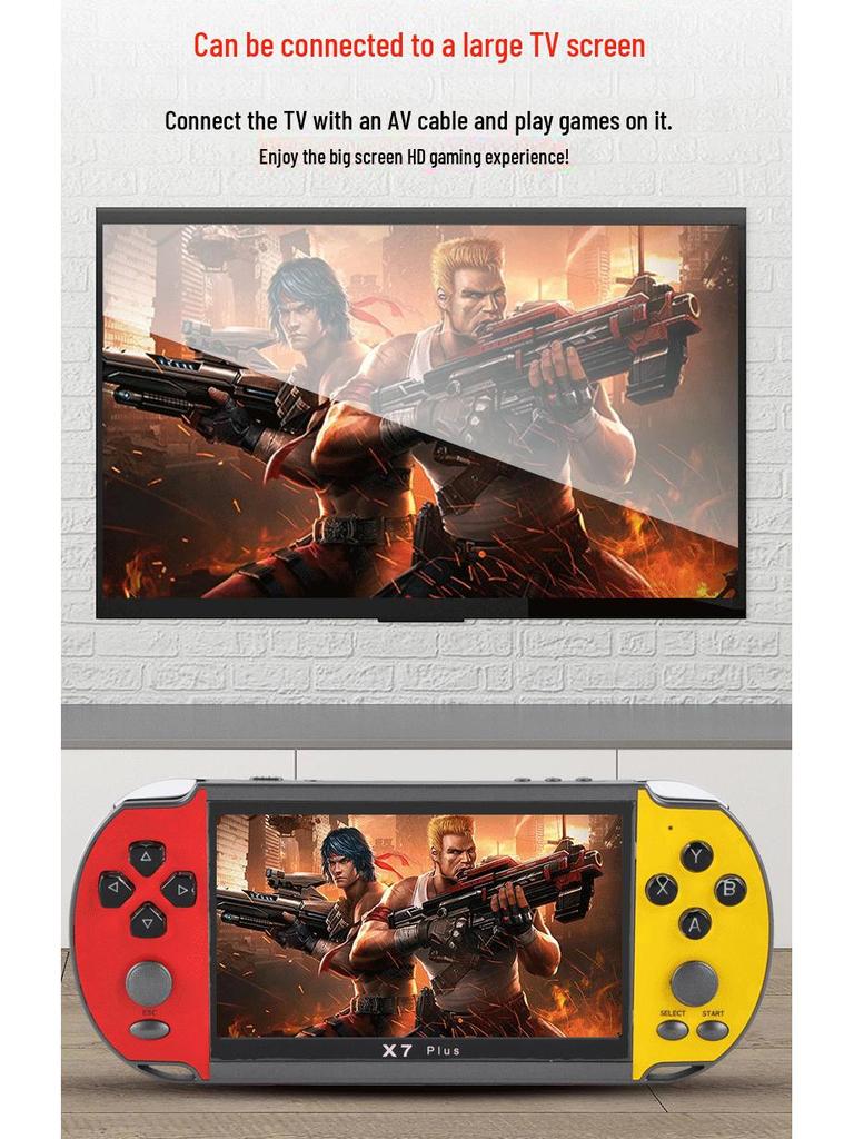 X7Plus Handheld Game Console - 5.1" Screen, PSP Dual Joystick, Red & Blue