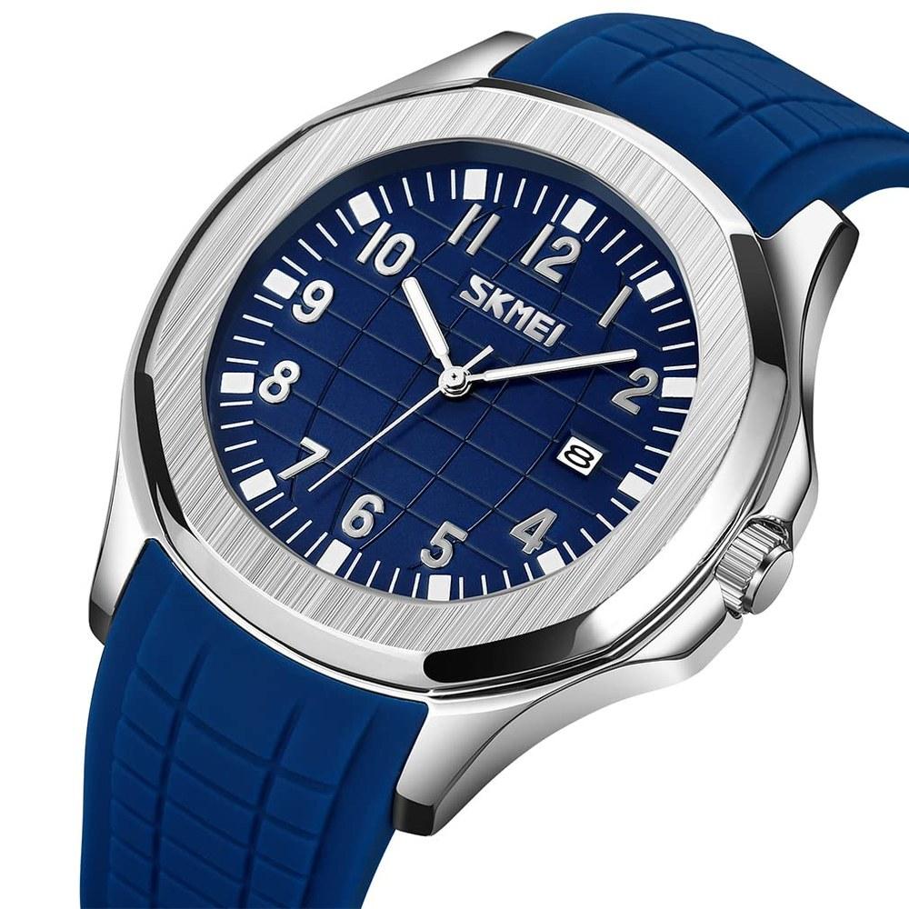 SKMEI Men's Silicone Sports Waterproof Watch Large Arabic Numerals Date Fluorescent Blue Casual Luxury Gift