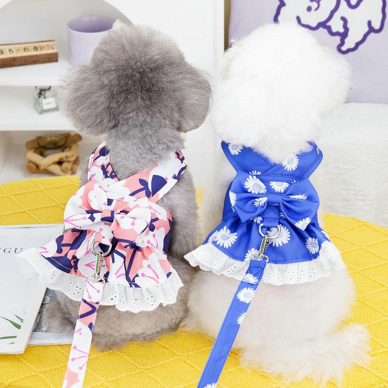 Dog clothes 2023new arrival spring and summer clothes can be hung with leash teddy bichon frize milk dog small and medium dog elegant traction skirt