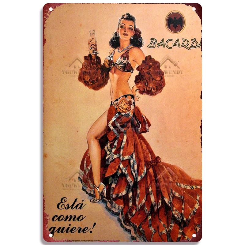 Ретро Металлическая Вывеска Bacardi Жестяная Вывеска Бренд Рома Табличка Винтажные Тарелки Настенный Декор Постер Бар Мужская Берлога Шэбби Шик Декор