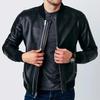Jacket Bomber Handmade Leather Stylish Men's Black Genuine Lambskin Motorcycle Biker