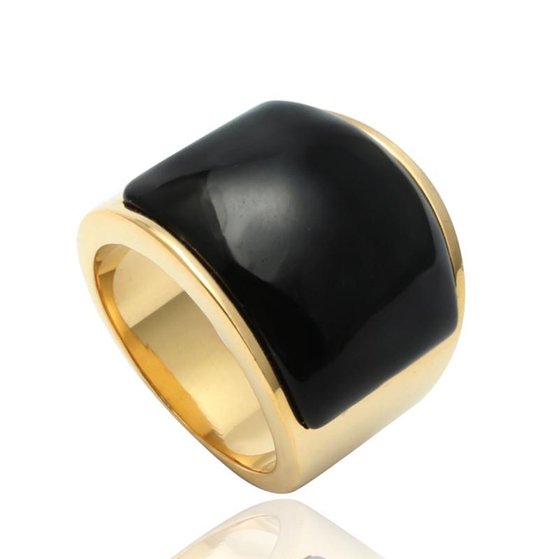 Ювелирное кольцо из нержавеющей стали с разноцветными драгоценными камнями, кольцо с черным агатом для мужчин и женщин, кольцо из титановой стали с разноцветными крупными драгоценными камнями