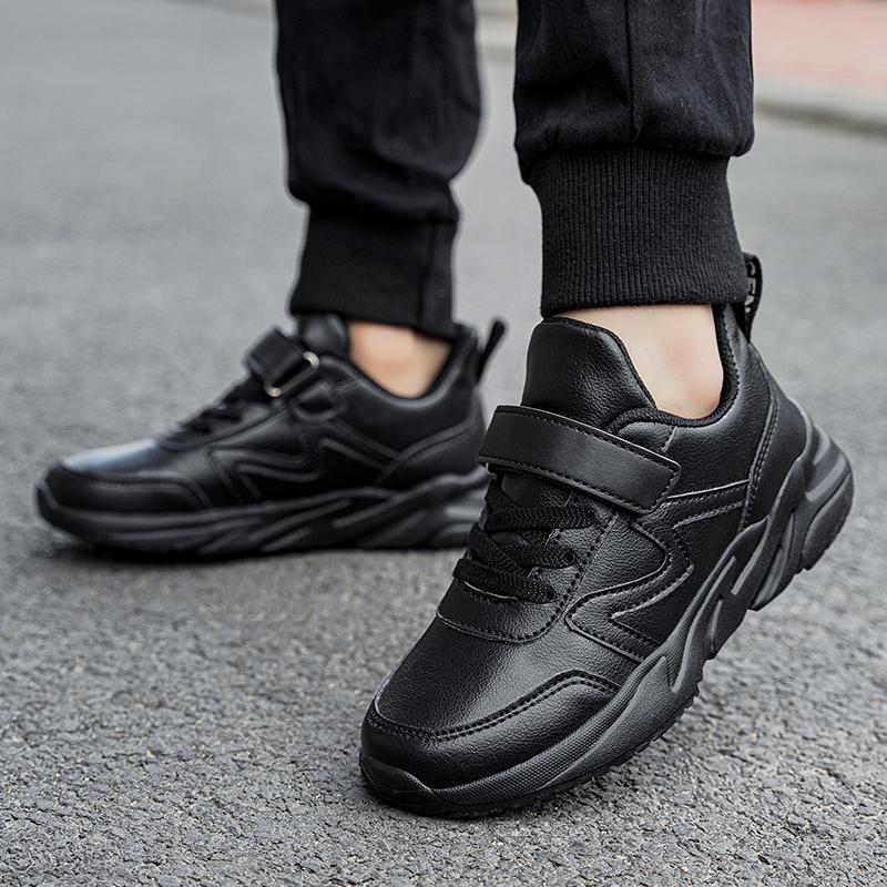 Черная детская спортивная обувь, легкие повседневные кроссовки на плоской подошве для детей, мальчиков, для бега на открытом воздухе, нескользящие детские теннисные кроссовки