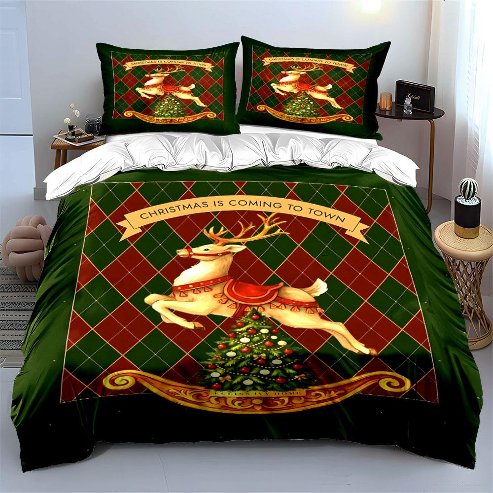 Reindeer with Christmas Tree Bedding Duvet Cover Set Duvet Cover Pillowcases (1*Duvet Cover 2*Pillowcases, without duvet insert)