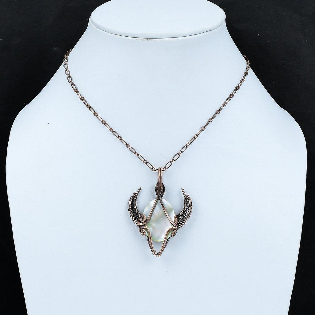 Перламутровый кулон Кулон из медной проволоки Медные украшения ручной работы Подвески в форме лица быка Подвеска из драгоценного камня для подарка Ювелирные изделия из проволоки