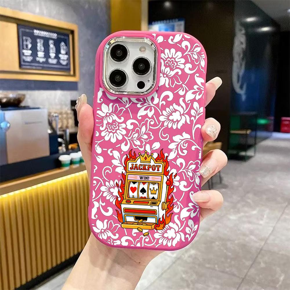 Phone Case: 2D flat design suitable for iPhone 18 17 16 15 14 13 Pro protective case, couple style, flaming slot machine, Christmas and Halloween gift