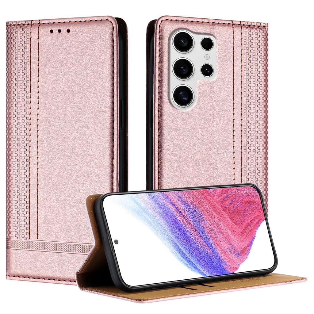 Чехол для Samsung Galaxy S25 Ultra, кожаный чехол-подставка с L-образным сетчатым узором и слотами для карт