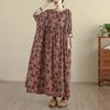 2025 Women Plus Size Spring Long Dress Loose Basic Printing Vintage Casual Floral Oversize Long Sleeve Maxi