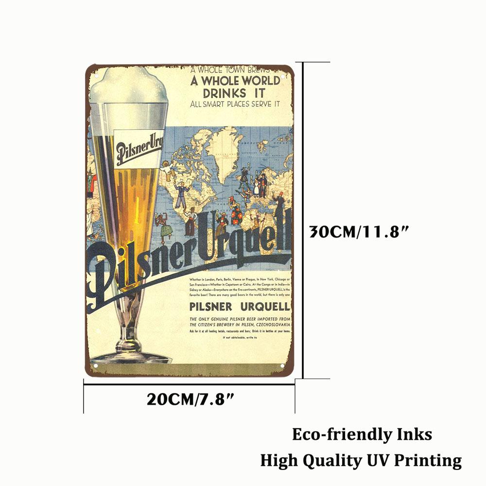 Pilsner Urquell Металлический Настенный Постер Бельгийское Пиво Знак Винтажный Бар Пещера Мужчины Клуб Жестяная Картина Декор Табличка Украшение 20x30см