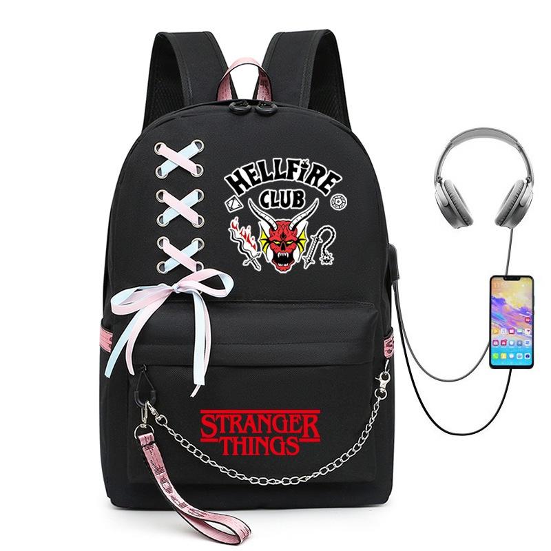 Стильный рюкзак Stranger Things с USB-зарядкой, вместимость 20-35 л, материал - ткань Оксфорд