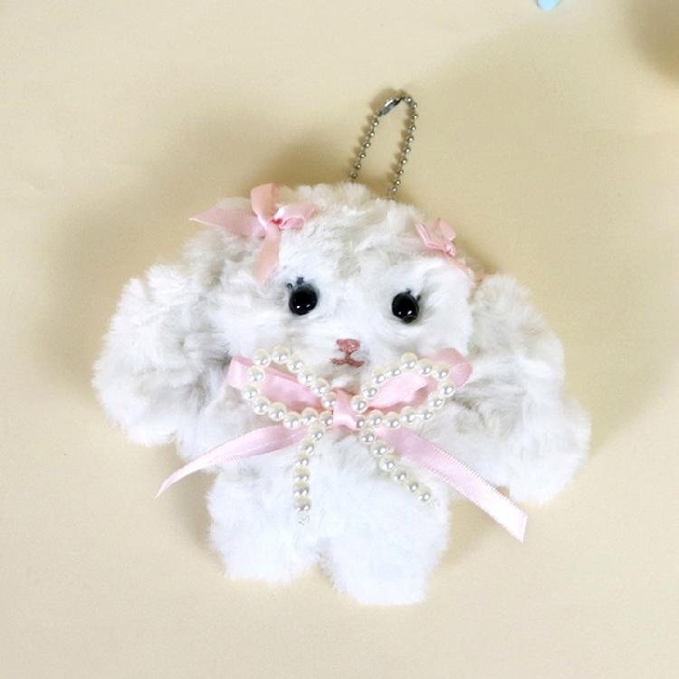 Брелок-кролик с длинными ушами и бантом Плюшевая игрушка Держатель для ключей Стильный аксессуар для студенческой сумки Подарок для девочек и подростков
