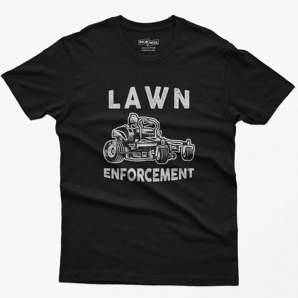 Повседневная Свободная Круглый Вырез Смешная и Комичная Футболка Lawn Enforceunisext Подходит как для Мужчин, так и для Женщин