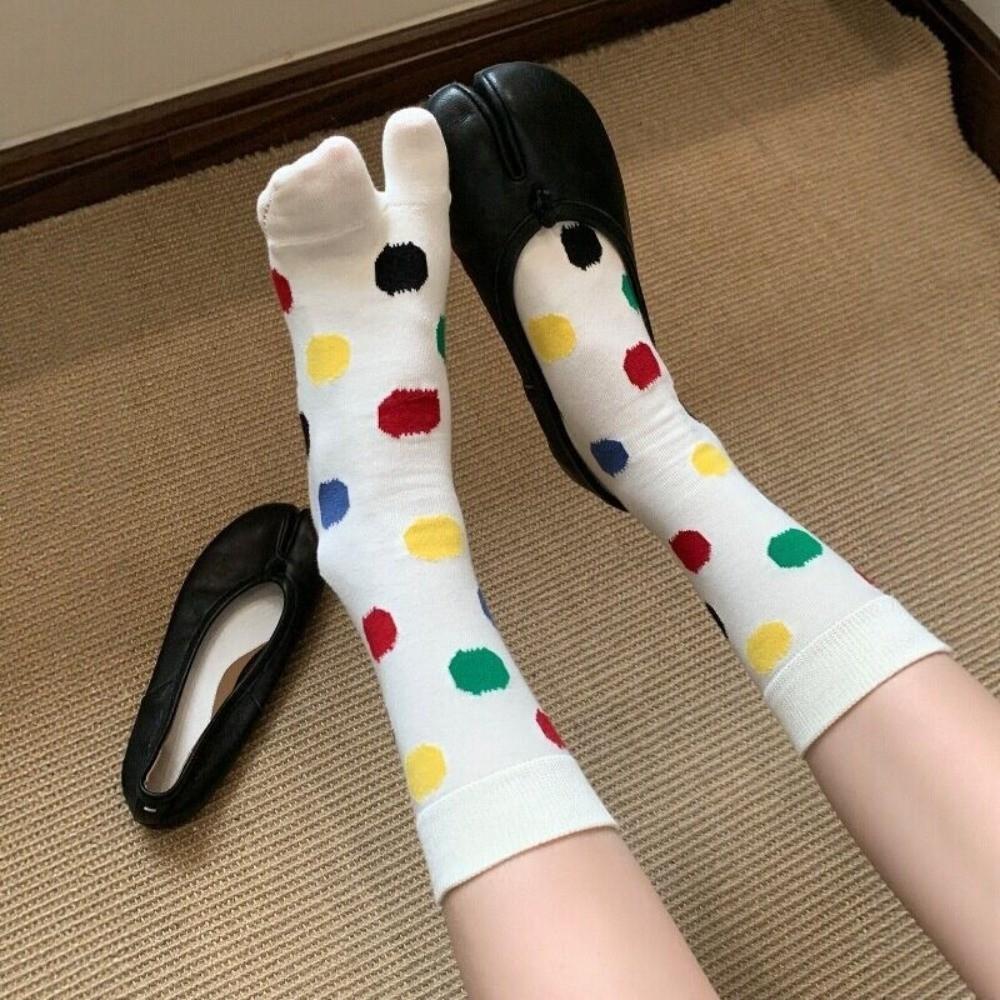 Soft Polka Dot Socks Split Toe Design Toe Socks Kawaii Mid Tube Socks Versatile