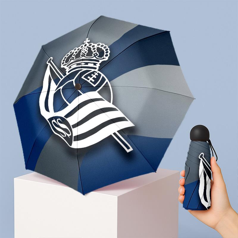Real Sociedad FC Mini 5 Fold Pocket Umbrella Compact Lightweight Anti UV Rain Sun Protection Umbrella Portable Travel Umbrella