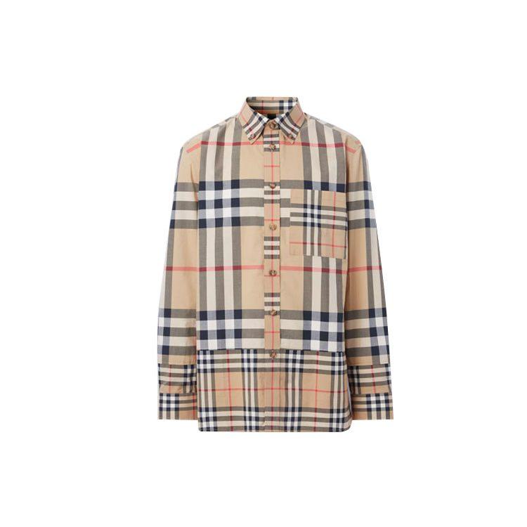 Burberry Хлопковая рубашка в контрастную клетку Архивный бежевый 80608001
