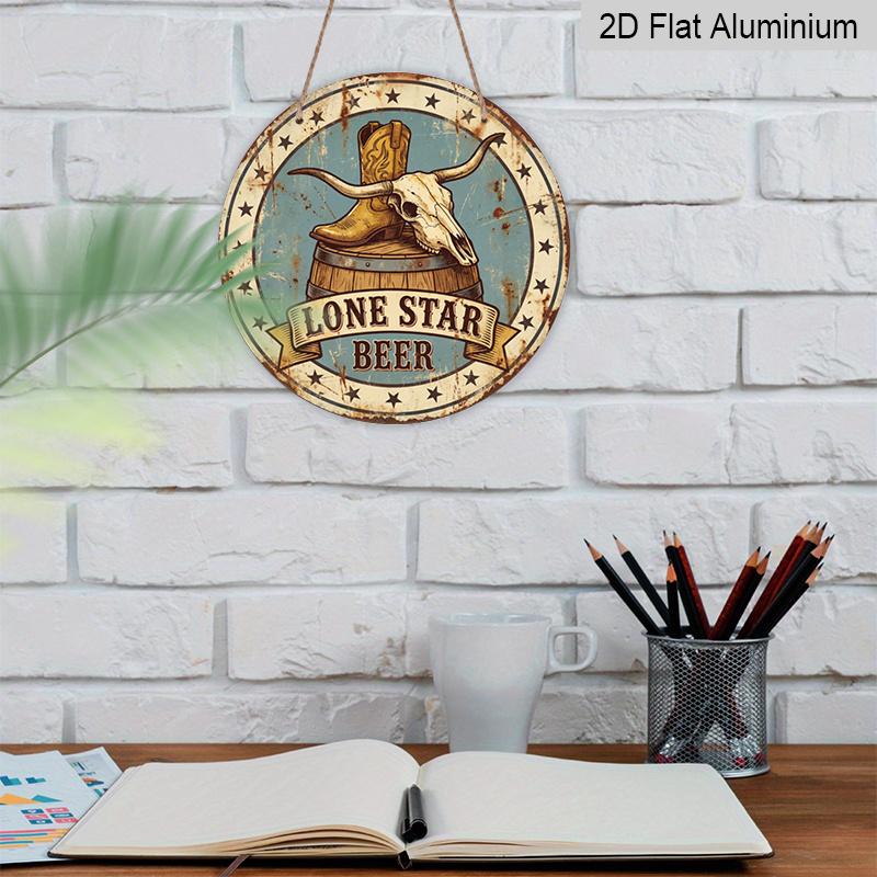 2D плоский 1 шт., 8x8 дюймов, Вывеска пива Lone Star - Винтажный алюминиевый металлический декор для стены Подходит для дома, кафе, пещеры, гаража - Прочный для помещений/улицы