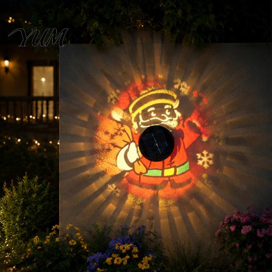 Automatic Dusk to Dawn Sensors Solar Christmas Wall Light, Santa Claus Projection Lamp with Rust-Proof Iron Festive Landscape Lights Frame, Decorative